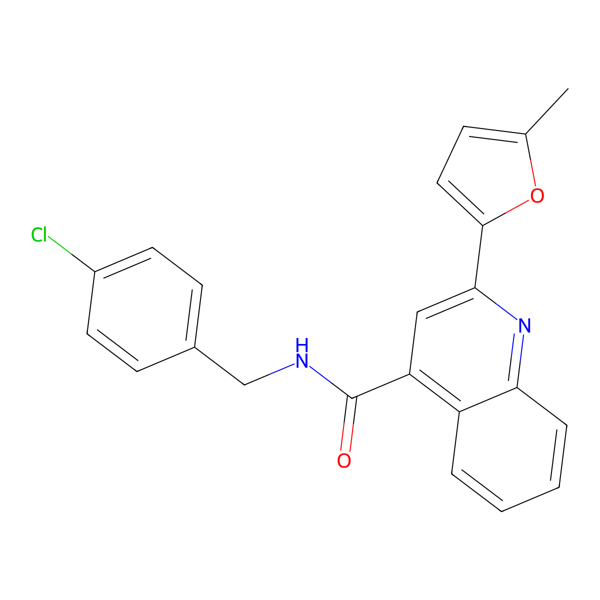 N-(4-chlorobenzyl)-2-(5-methyl-2-furyl)-4-quinolinecarboxamide molecular structure, CAS 544668-33-9