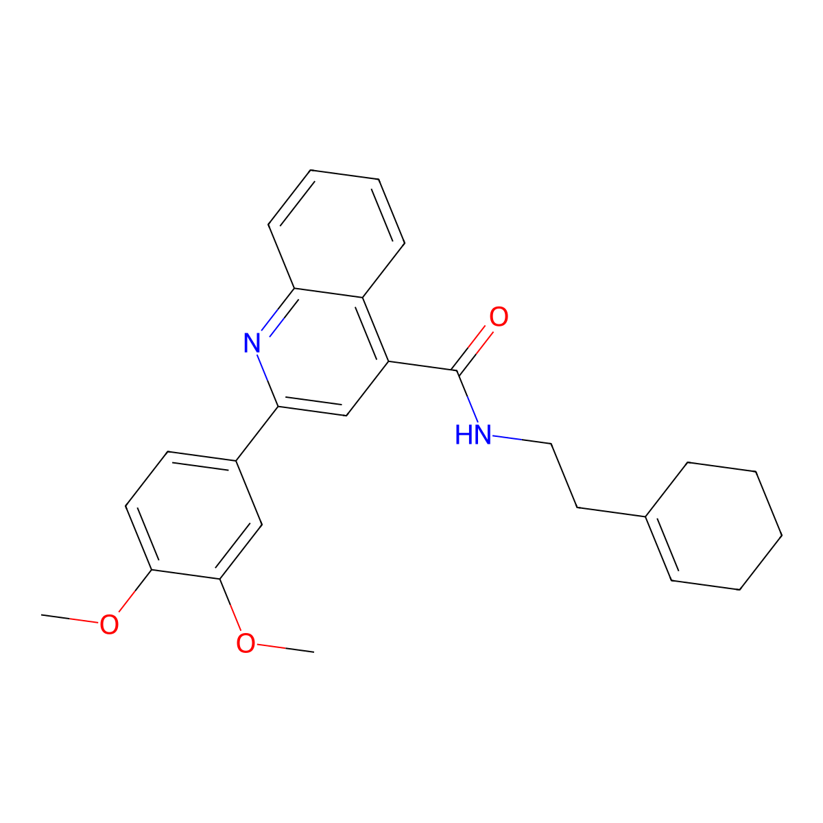 N-[2-(cyclohexen-1-yl)ethyl]-2-(3,4-dimethoxyphenyl)quinoline-4-carboxamide molecular structure, CAS 544669-45-6