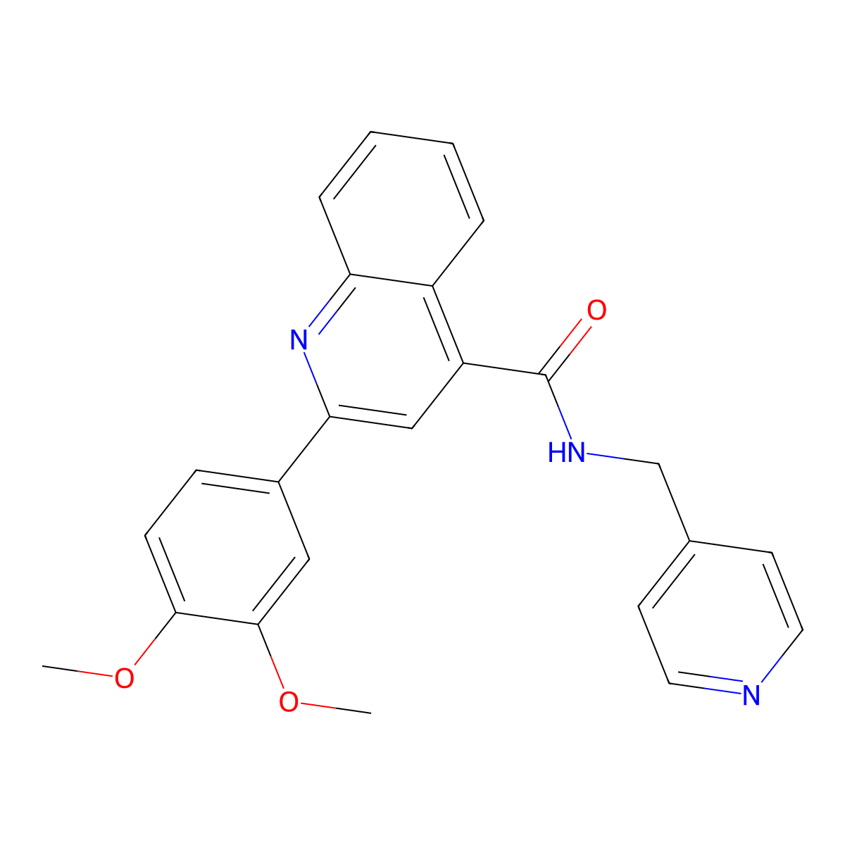 2-(3,4-dimethoxyphenyl)-N-(pyridin-4-ylmethyl)quinoline-4-carboxamide molecular structure, CAS 544669-48-9