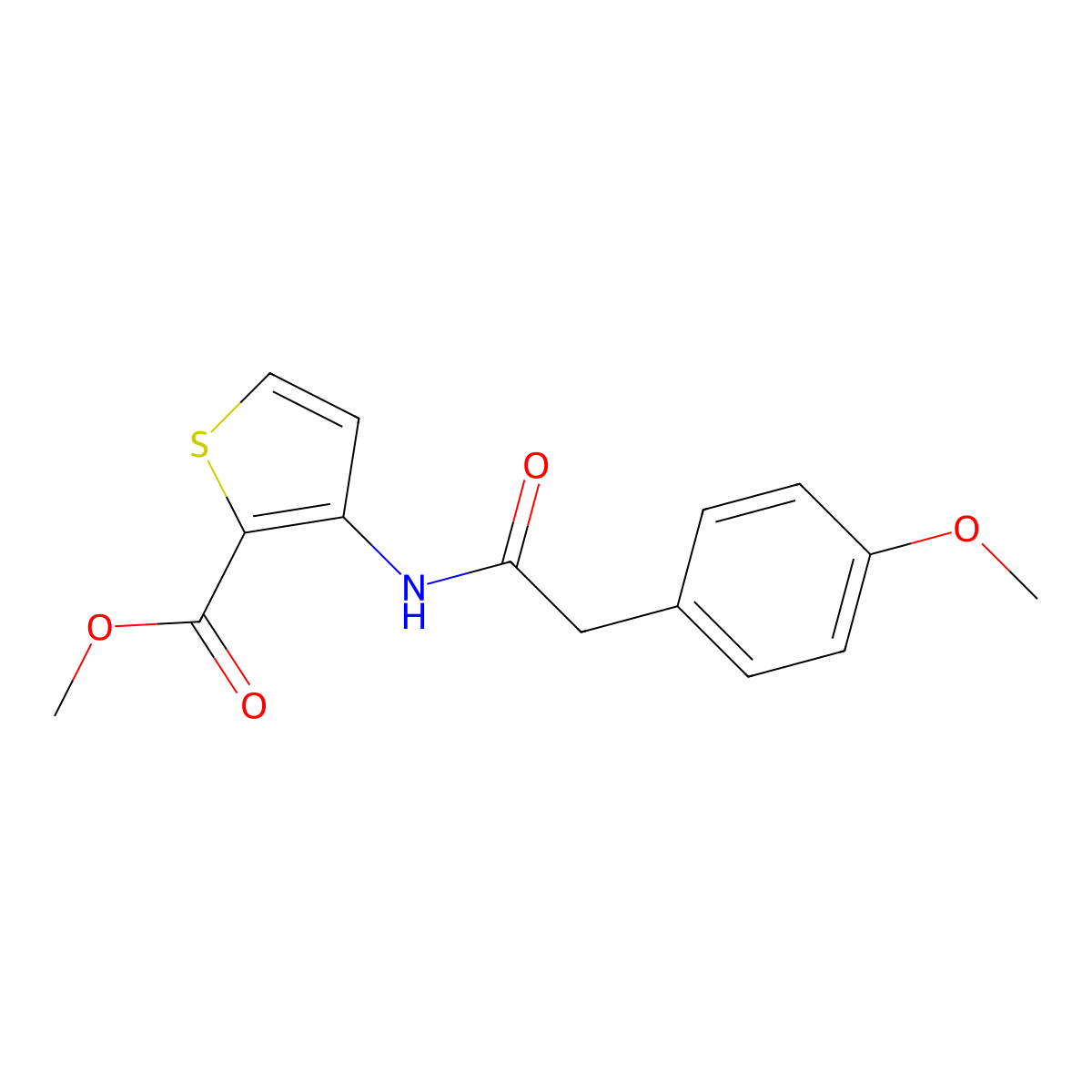 Methyl 3-(2-(4-methoxyphenyl)acetamido)thiophene-2-carboxylate molecular structure, CAS 544669-76-3