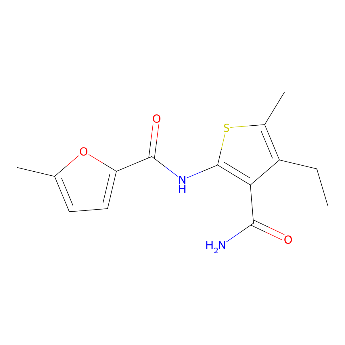 N-(3-carbamoyl-4-ethyl-5-methylthiophen-2-yl)-5-methylfuran-2-carboxamide molecular structure, CAS 544669-77-4