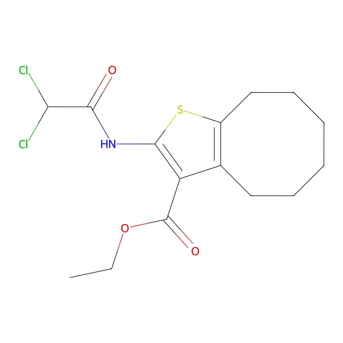 Ethyl 2-[(dichloroacetyl)amino]-4,5,6,7,8,9-hexahydrocycloocta[b]thiophene-3-carboxylate molecular structure, CAS 544670-20-4