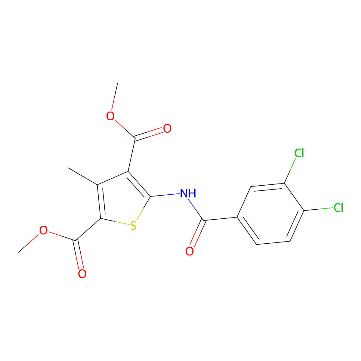 Dimethyl 5-[(3,4-dichlorobenzoyl)amino]-3-methyl-2,4-thiophenedicarboxylate molecular structure, CAS 544670-49-7
