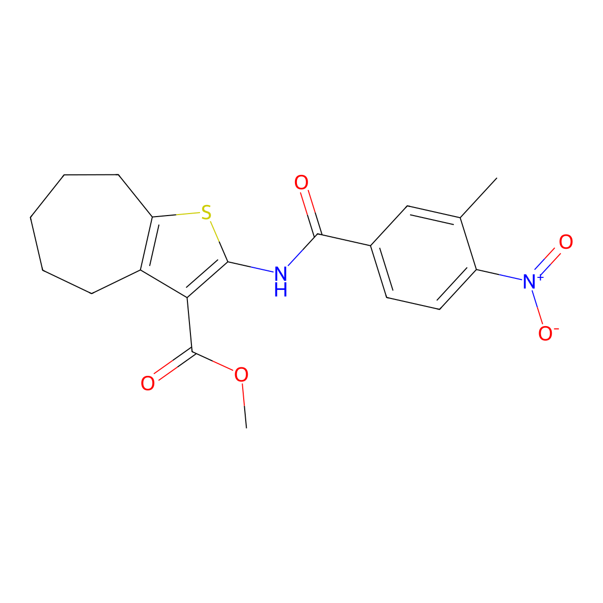 methyl 2-({4-nitro-3-methylbenzoyl}amino)-5,6,7,8-tetrahydro-4H-cyclohepta[b]thiophene-3-carboxylate molecular structure, CAS 544670-82-8