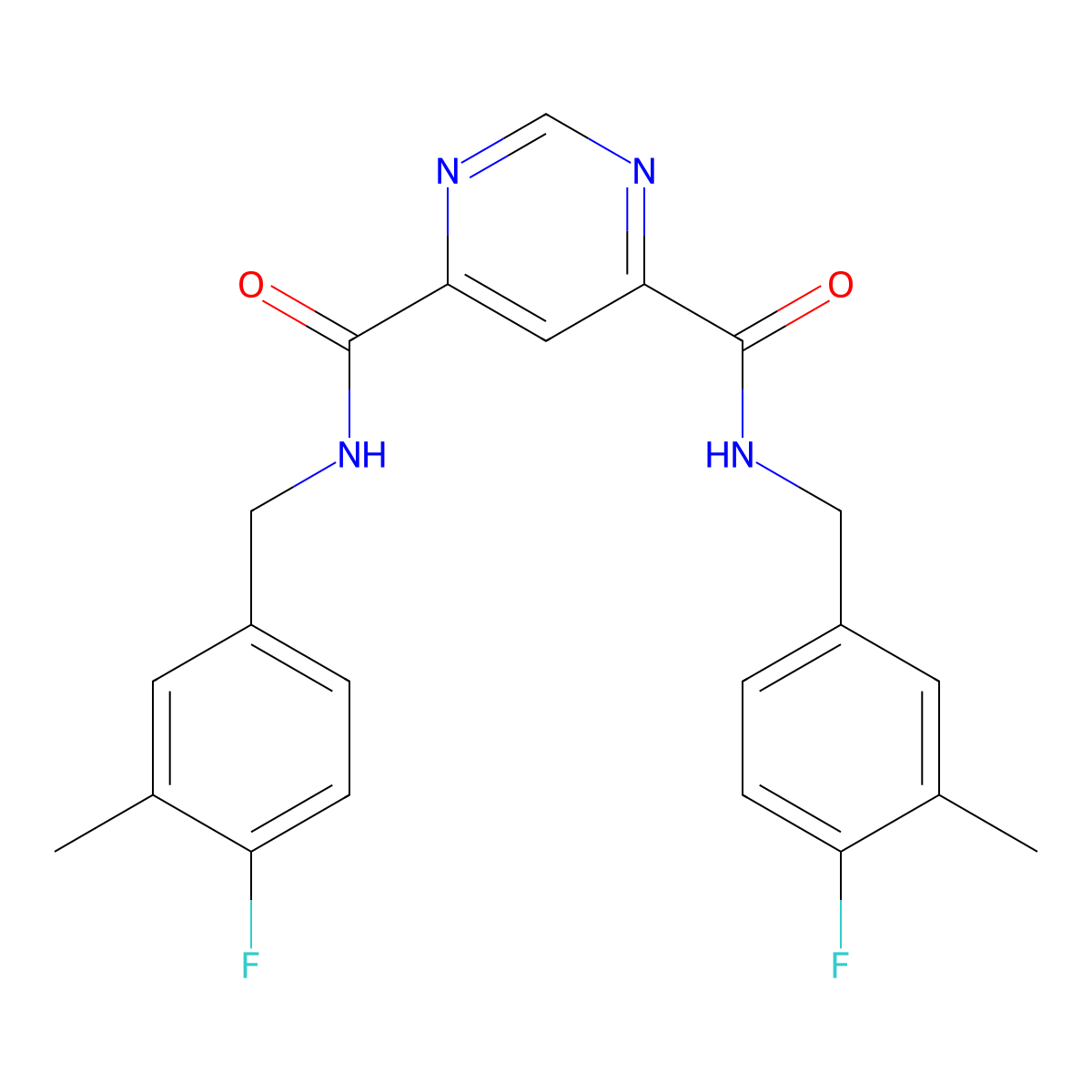 Pyrimidine-4,6-dicarboxylic acid bis-(4-fluoro-3-methyl-benzylamide) molecular structure, CAS 544678-85-5