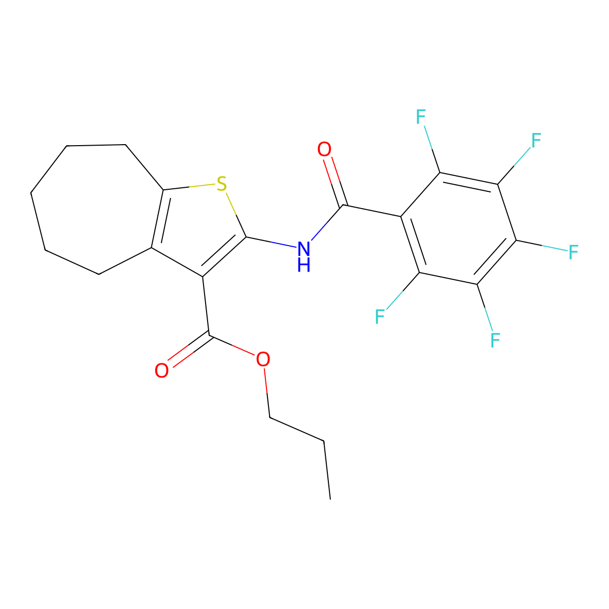 propyl 2-[(2,3,4,5,6-pentafluorobenzoyl)amino]-5,6,7,8-tetrahydro-4H-cyclohepta[b]thiophene-3-carboxylate molecular structure, CAS 544679-56-3