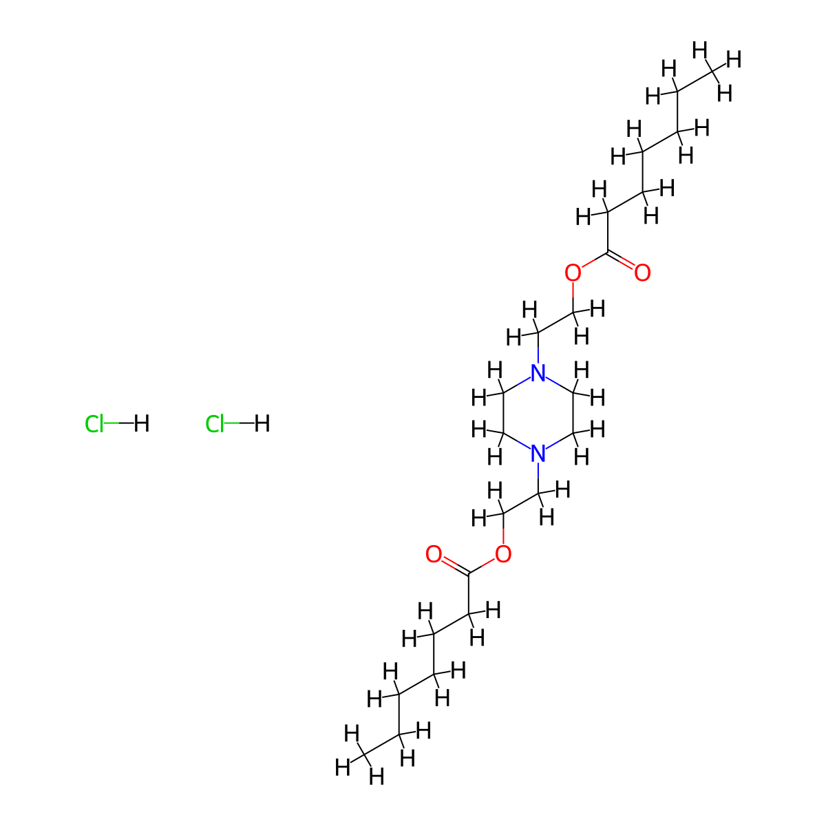 Ethanol, 2,2'-(1,4-piperazinylene)di-, diheptanoate, dihydrochloride molecular structure, CAS 54468-75-6