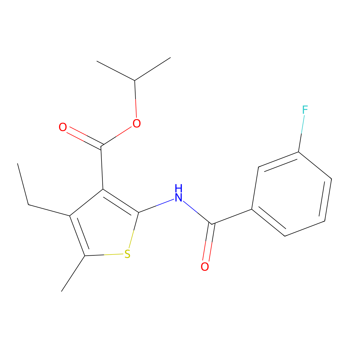 Isopropyl 4-ethyl-2-[(3-fluorobenzoyl)amino]-5-methyl-3-thiophenecarboxylate molecular structure, CAS 544680-89-9