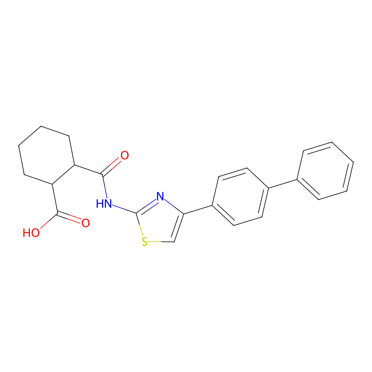 2-{[4-(Biphenyl-4-yl)-1,3-thiazol-2-yl]carbamoyl}cyclohexanecarboxylic acid molecular structure, CAS 544682-66-8