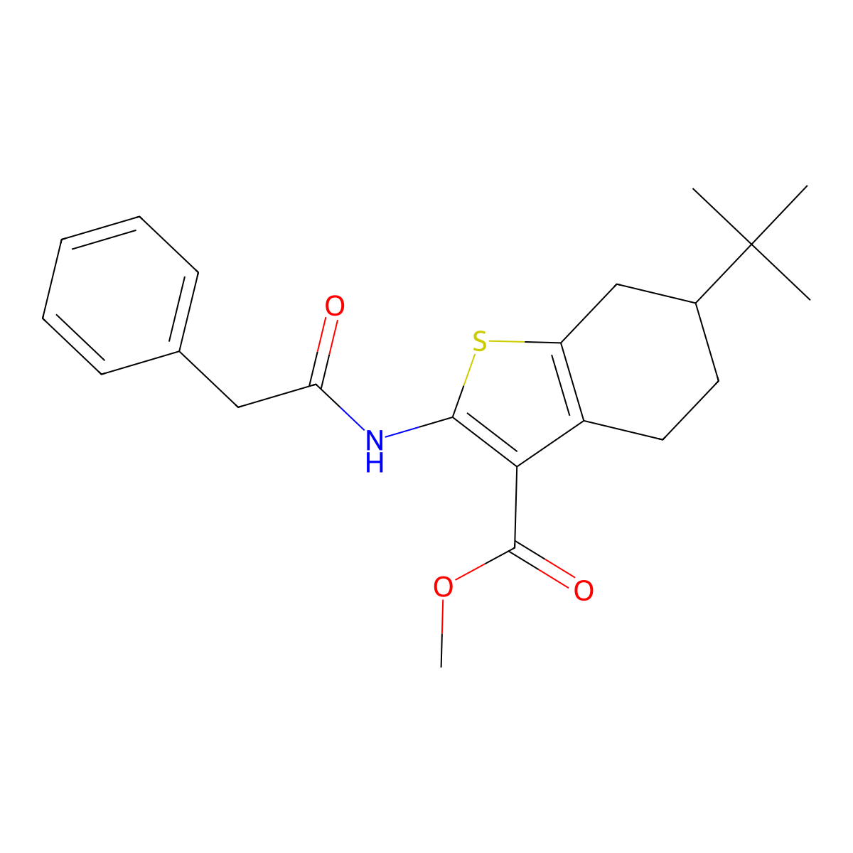 Methyl 6-(tert-butyl)-2-(2-phenylacetamido)-4,5,6,7-tetrahydrobenzo[b]thiophene-3-carboxylate molecular structure, CAS 544682-92-0