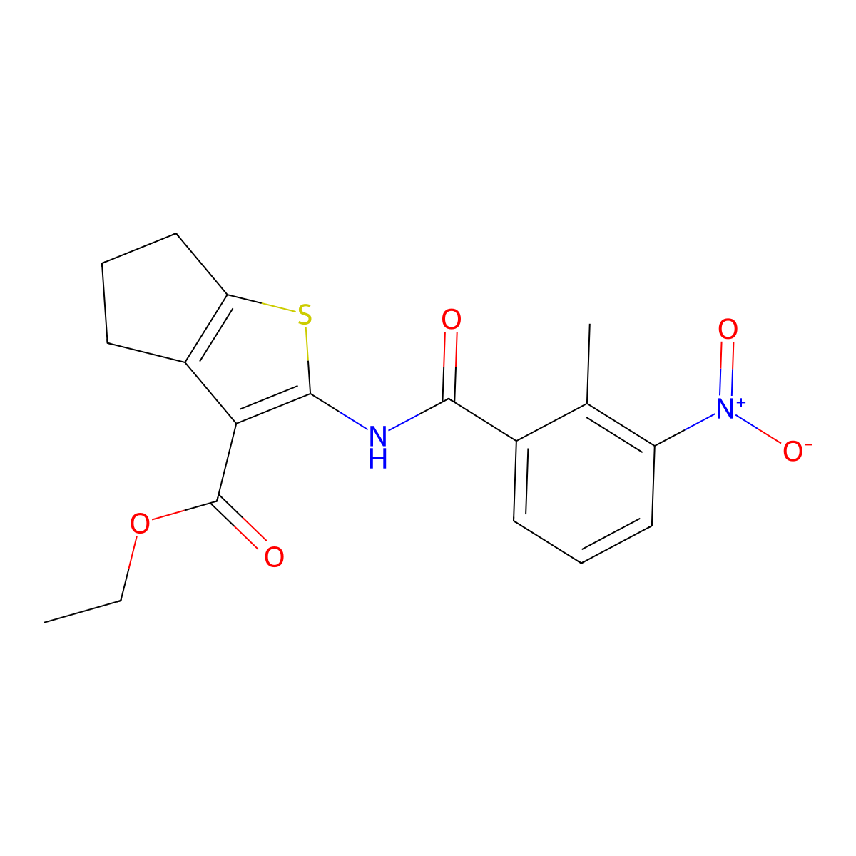 ethyl 2-[(2-methyl-3-nitrobenzoyl)amino]-5,6-dihydro-4H-cyclopenta[b]thiophene-3-carboxylate molecular structure, CAS 544688-72-4