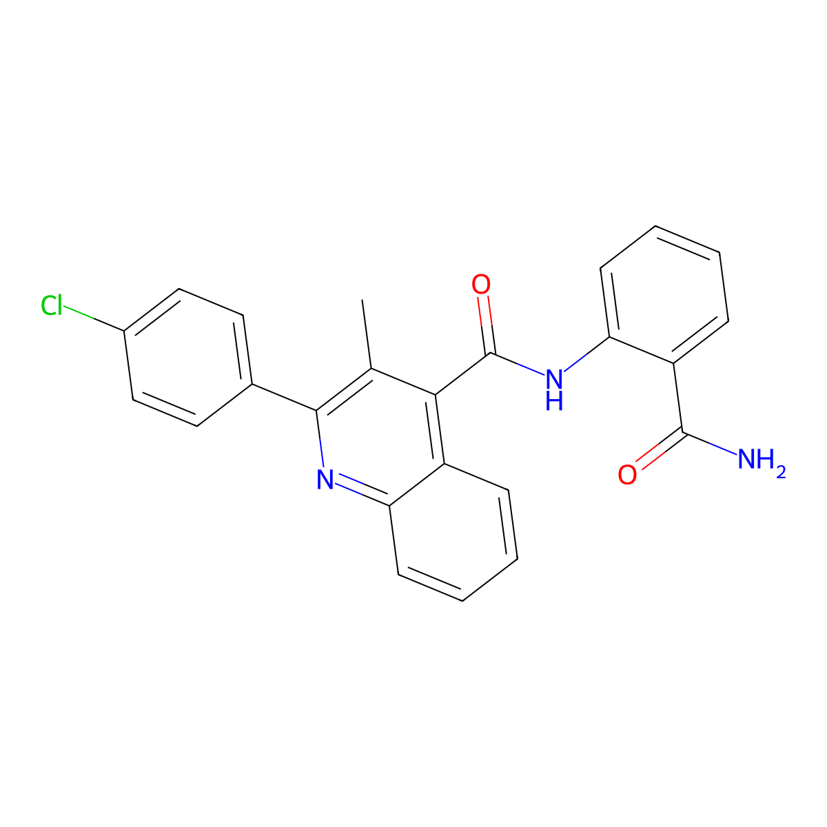 N-(2-carbamoylphenyl)-2-(4-chlorophenyl)-3-methylquinoline-4-carboxamide molecular structure, CAS 544688-93-9