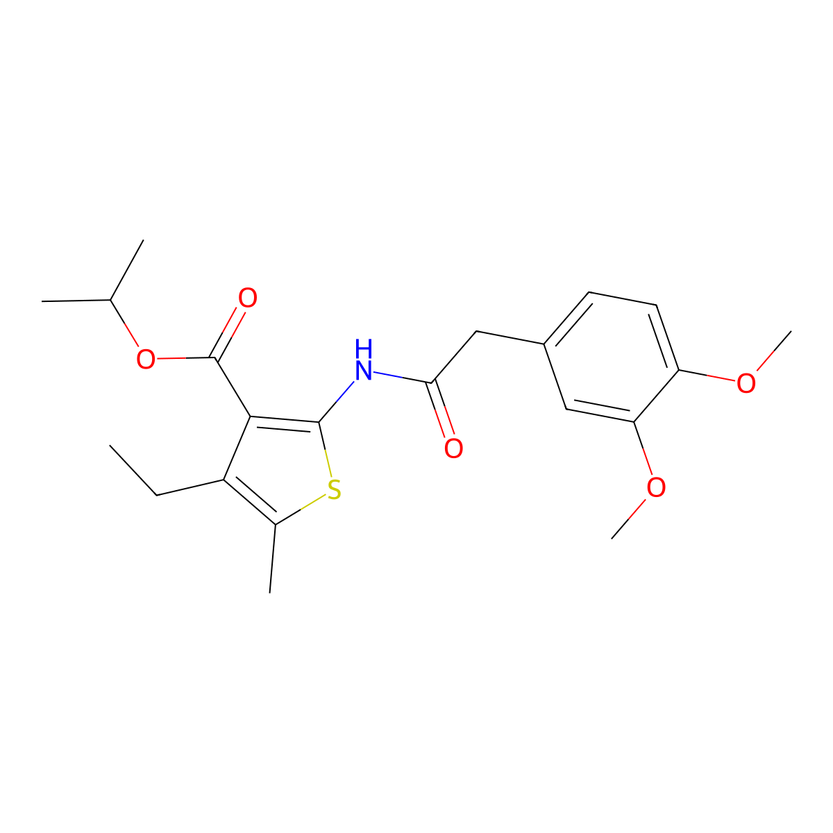 Propan-2-yl 2-[[2-(3,4-dimethoxyphenyl)acetyl]amino]-4-ethyl-5-methylthiophene-3-carboxylate molecular structure, CAS 544689-43-2
