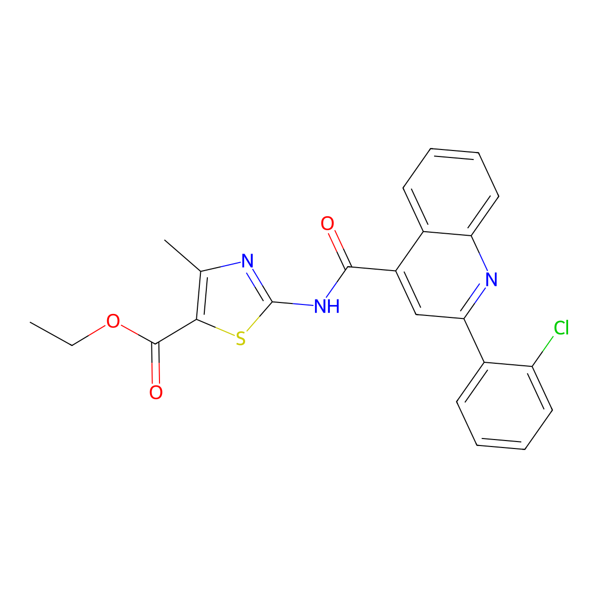 Ethyl 2-[[2-(2-chlorophenyl)quinoline-4-carbonyl]amino]-4-methyl-1,3-thiazole-5-carboxylate molecular structure, CAS 544689-81-8