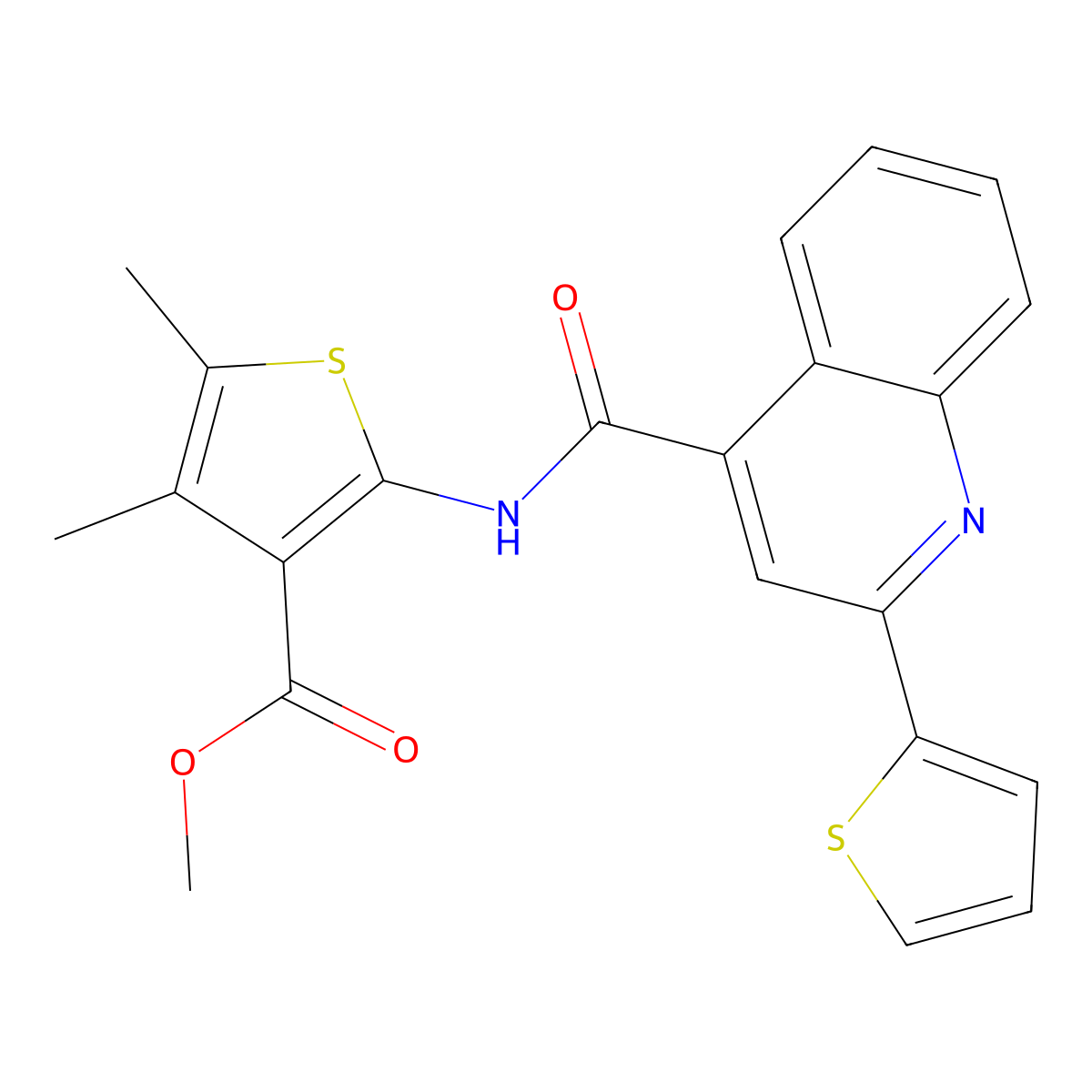 Methyl 4,5-dimethyl-2-[(2-thiophen-2-ylquinoline-4-carbonyl)amino]thiophene-3-carboxylate molecular structure, CAS 544691-57-8