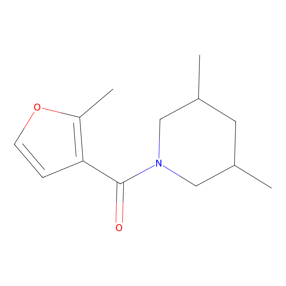 (3,5-Dimethylpiperidin-1-yl)(2-methylfuran-3-yl)methanone molecular structure, CAS 544692-30-0