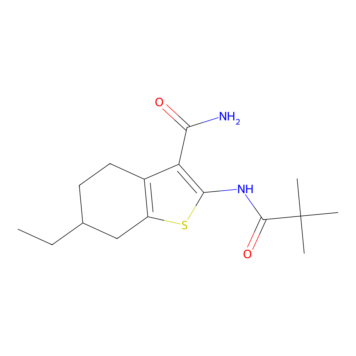 2-[(2,2-Dimethylpropanoyl)amino]-6-ethyl-4,5,6,7-tetrahydro-1-benzothiophene-3-carboxamide molecular structure, CAS 544692-45-7