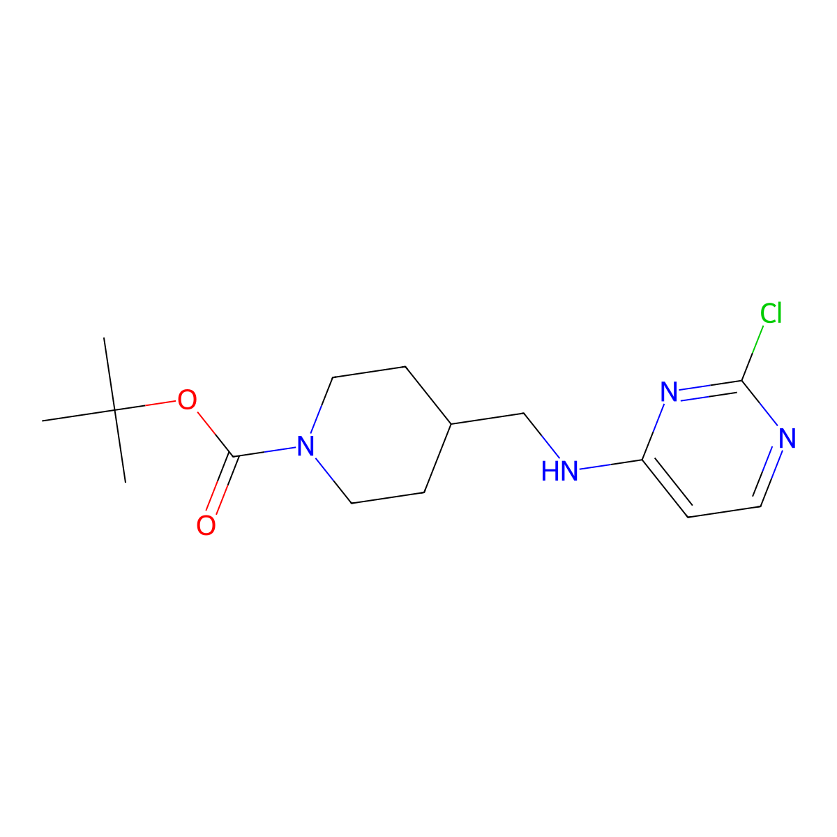 tert-Butyl 4-(((2-chloropyrimidin-4-yl)amino)methyl)piperidine-1-carboxylate molecular structure, CAS 544696-23-3
