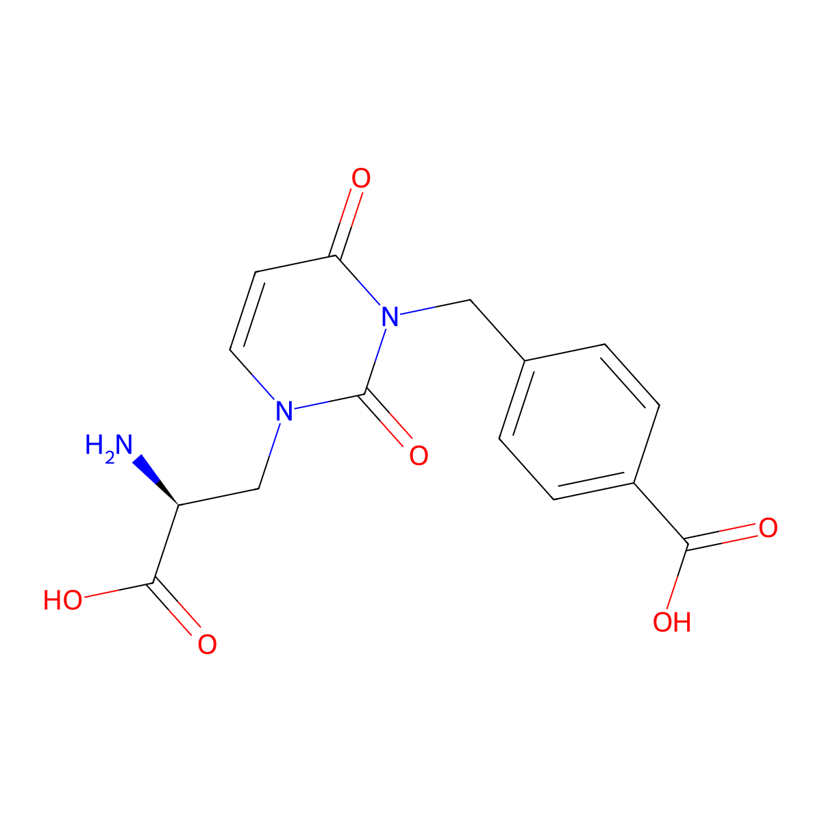 (S)-4-((3-(2-amino-2-carboxyethyl)-2,6-dioxo-2,3-dihydropyrimidin-1(6H)-yl)methyl)benzoic acid molecular structure, CAS 544697-47-4