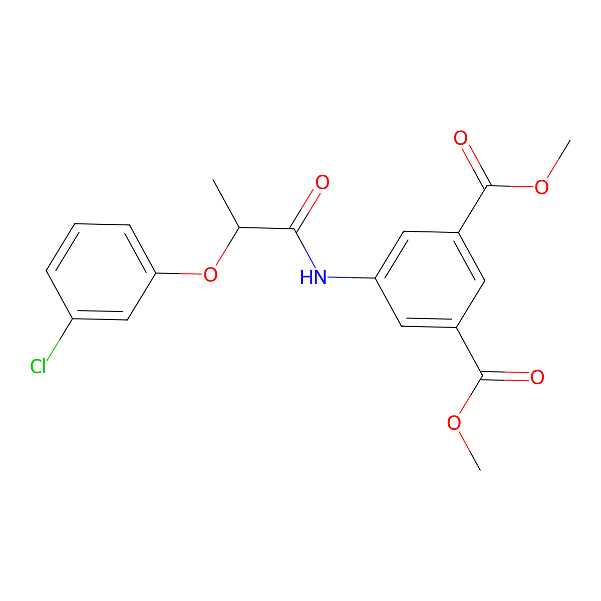 Dimethyl 5-{[2-(3-chlorophenoxy)propanoyl]amino}isophthalate molecular structure, CAS 544697-55-4