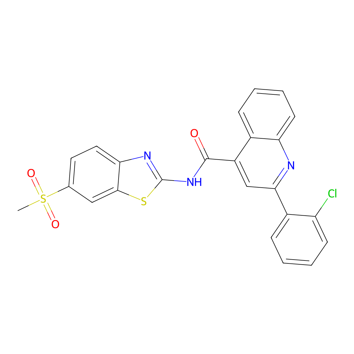 2-(2-chlorophenyl)-N-(6-methylsulfonyl-1,3-benzothiazol-2-yl)quinoline-4-carboxamide molecular structure, CAS 544697-65-6