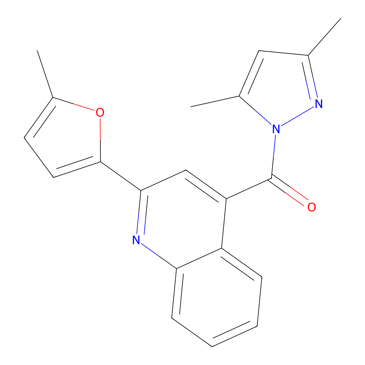 (3,5-Dimethylpyrazol-1-yl)-[2-(5-methylfuran-2-yl)quinolin-4-yl]methanone molecular structure, CAS 544697-78-1