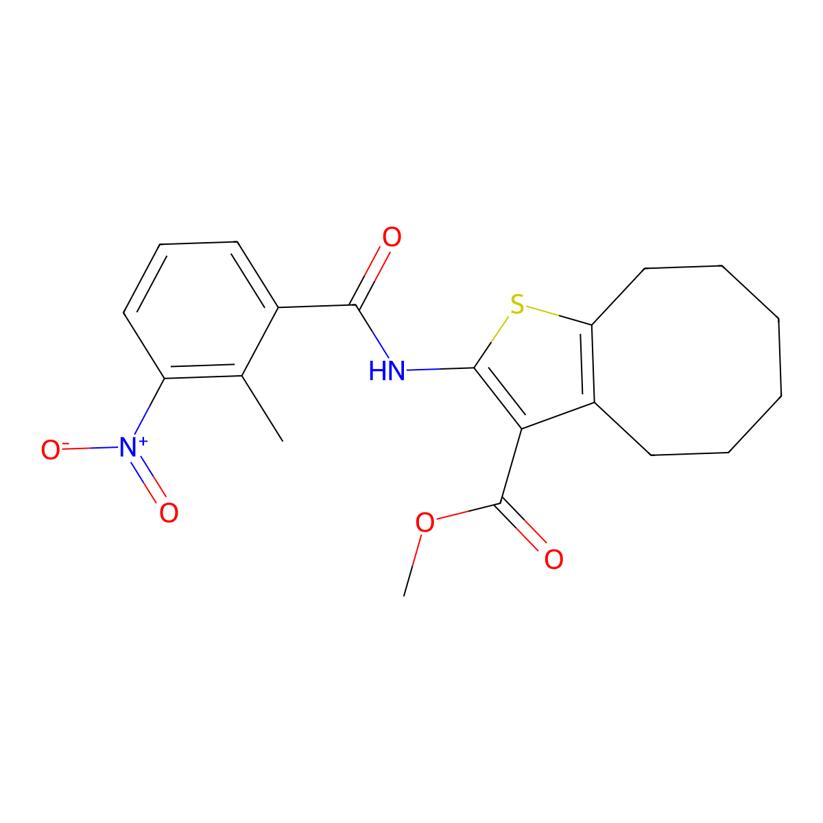 Methyl 2-[(2-methyl-3-nitrobenzoyl)amino]-4,5,6,7,8,9-hexahydrocycloocta[b]thiophene-3-carboxylate molecular structure, CAS 544697-80-5