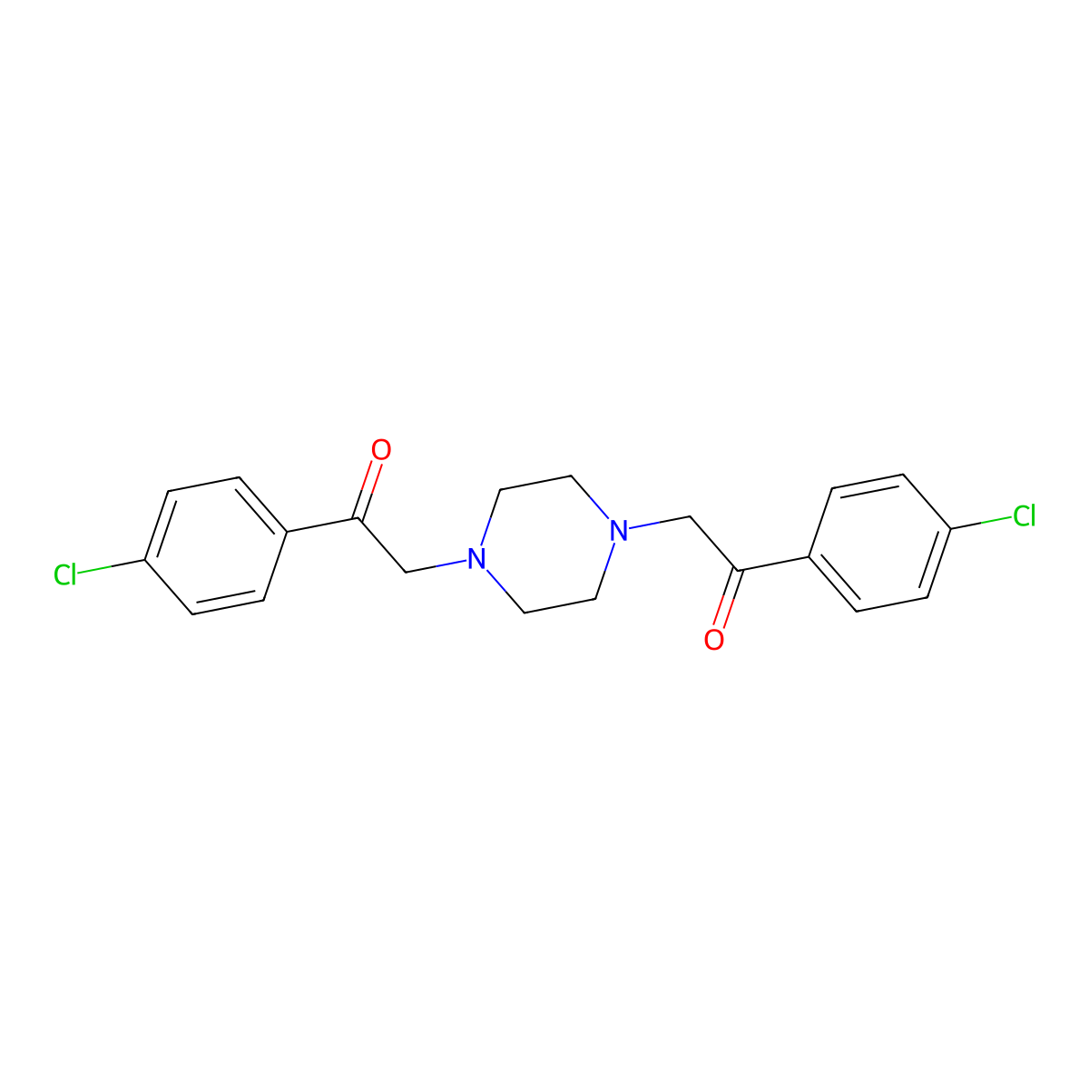 1-(4-Chlorophenyl)-2-[4-[2-(4-chlorophenyl)-2-oxo-ethyl]piperazin-1-YL]ethanone molecular structure, CAS 5447-51-8