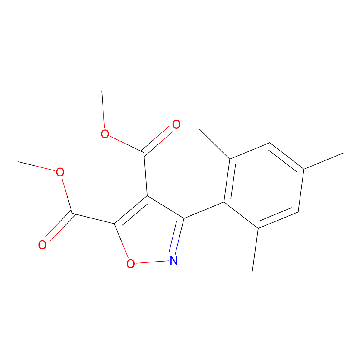 Dimethyl 3-mesitylisoxazole-4,5-dicarboxylate molecular structure, CAS 54470-38-1
