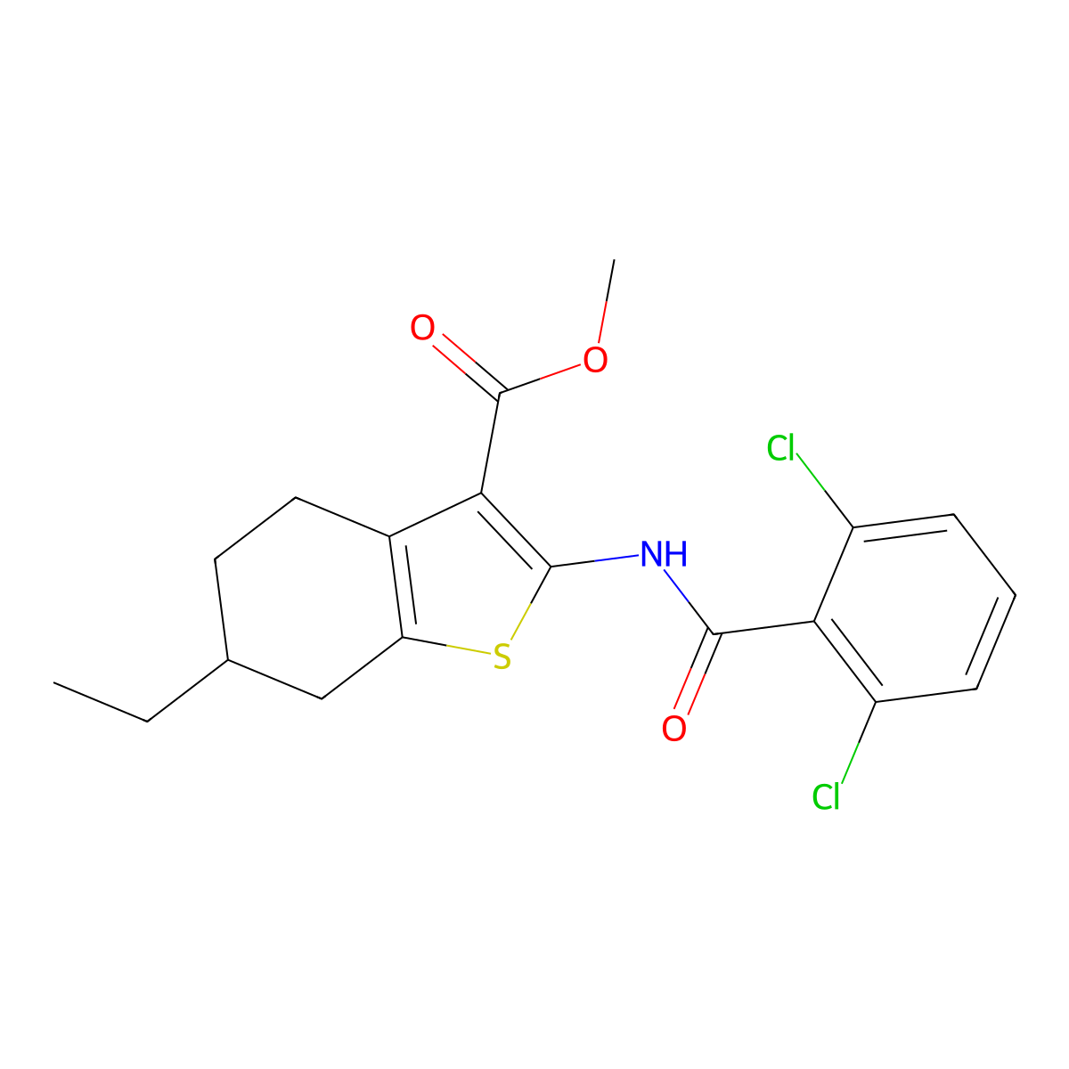 Methyl 2-[(2,6-dichlorobenzoyl)amino]-6-ethyl-4,5,6,7-tetrahydro-1-benzothiophene-3-carboxylate molecular structure, CAS 544700-91-6