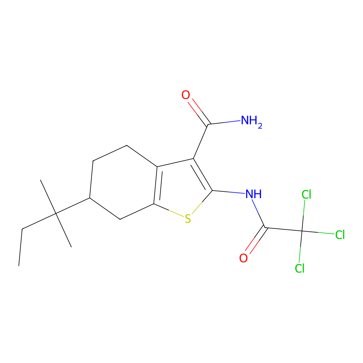 6-(2-Methylbutan-2-yl)-2-[(2,2,2-trichloroacetyl)amino]-4,5,6,7-tetrahydro-1-benzothiophene-3-carboxamide molecular structure, CAS 544701-00-0