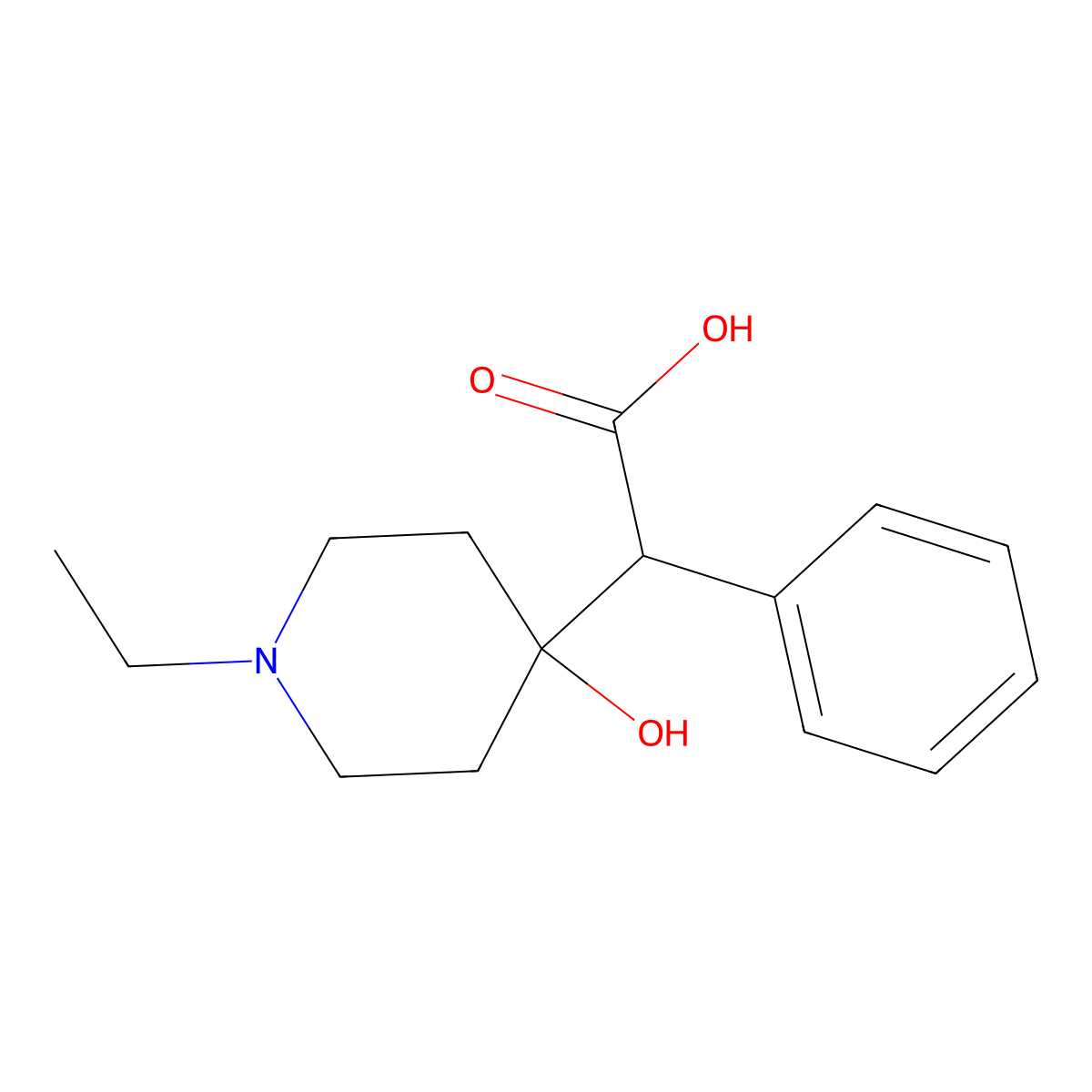 2-(1-Ethyl-4-hydroxypiperidin-4-yl)-2-phenylacetic acid molecular structure, CAS 5449-34-3