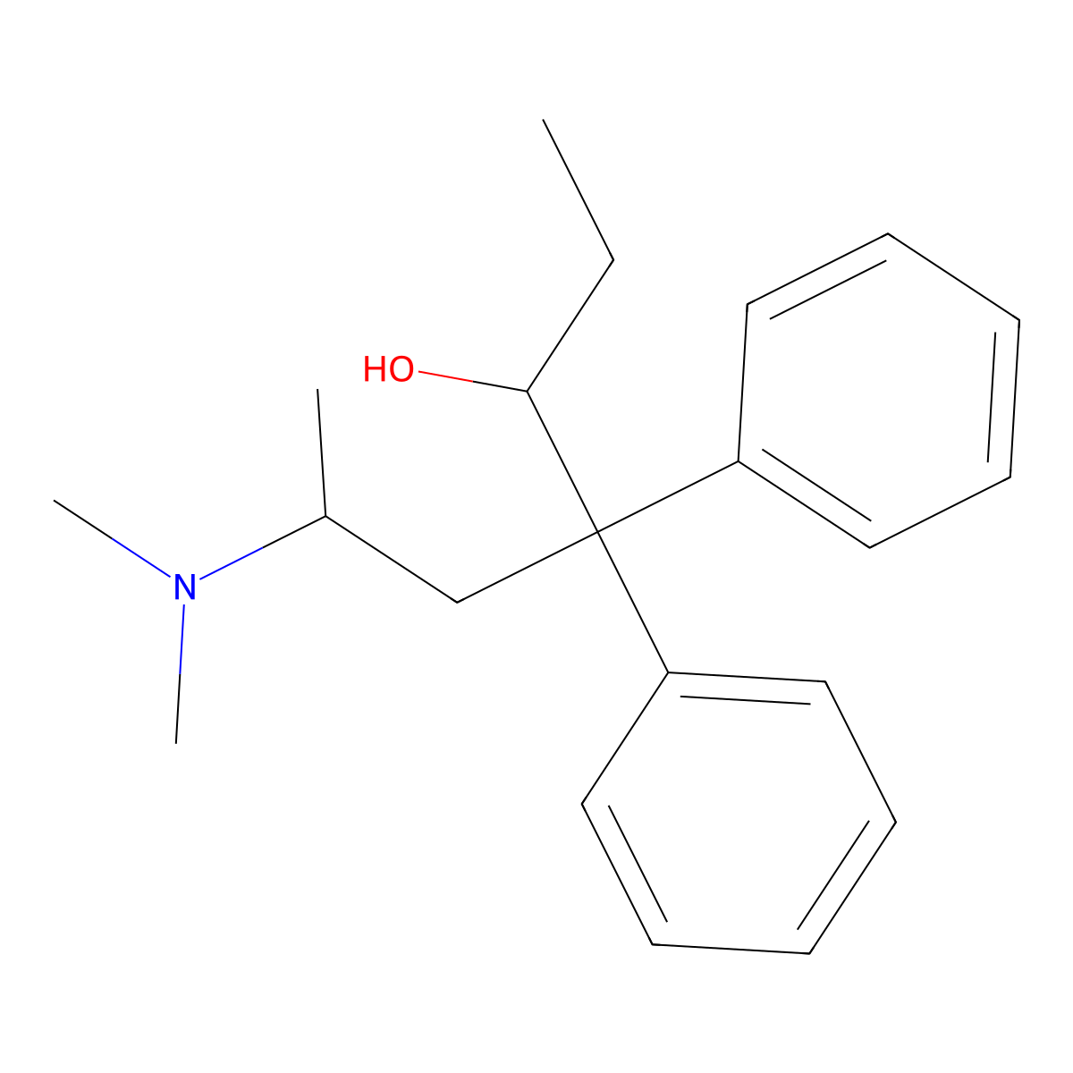 3-Heptanol, 6-(dimethylamino)-4,4-diphenyl- molecular structure, CAS 545-90-4
