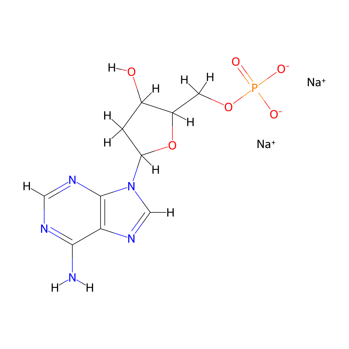 2'-Deoxyadenosine-5'-monophosphate disodium salt molecular structure, CAS 54509-79-4