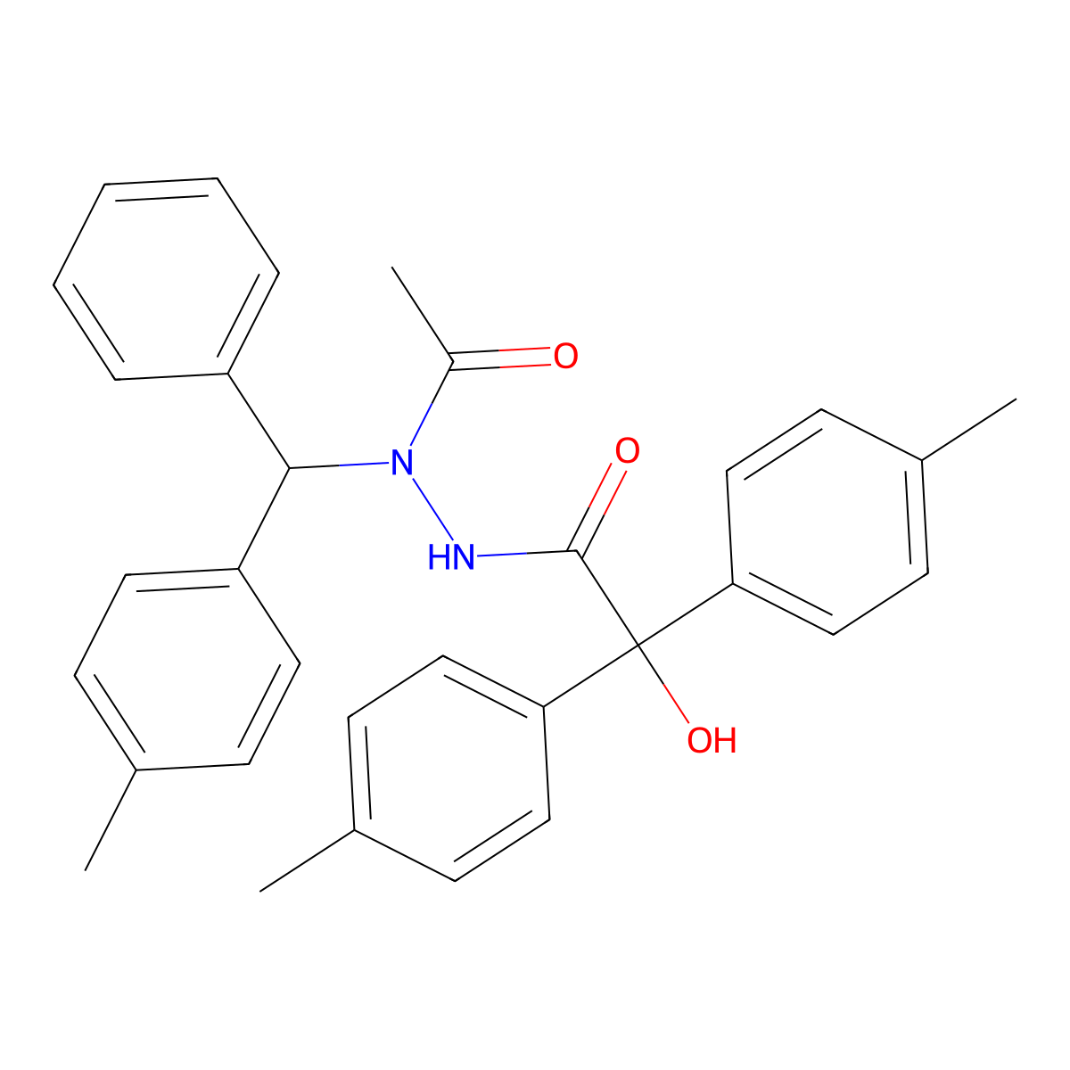 N'-acetyl-2-hydroxy-2,2-bis(4-methylphenyl)-N'-[(4-methylphenyl)(phenyl)methyl]acetohydrazide molecular structure, CAS 54520-60-4