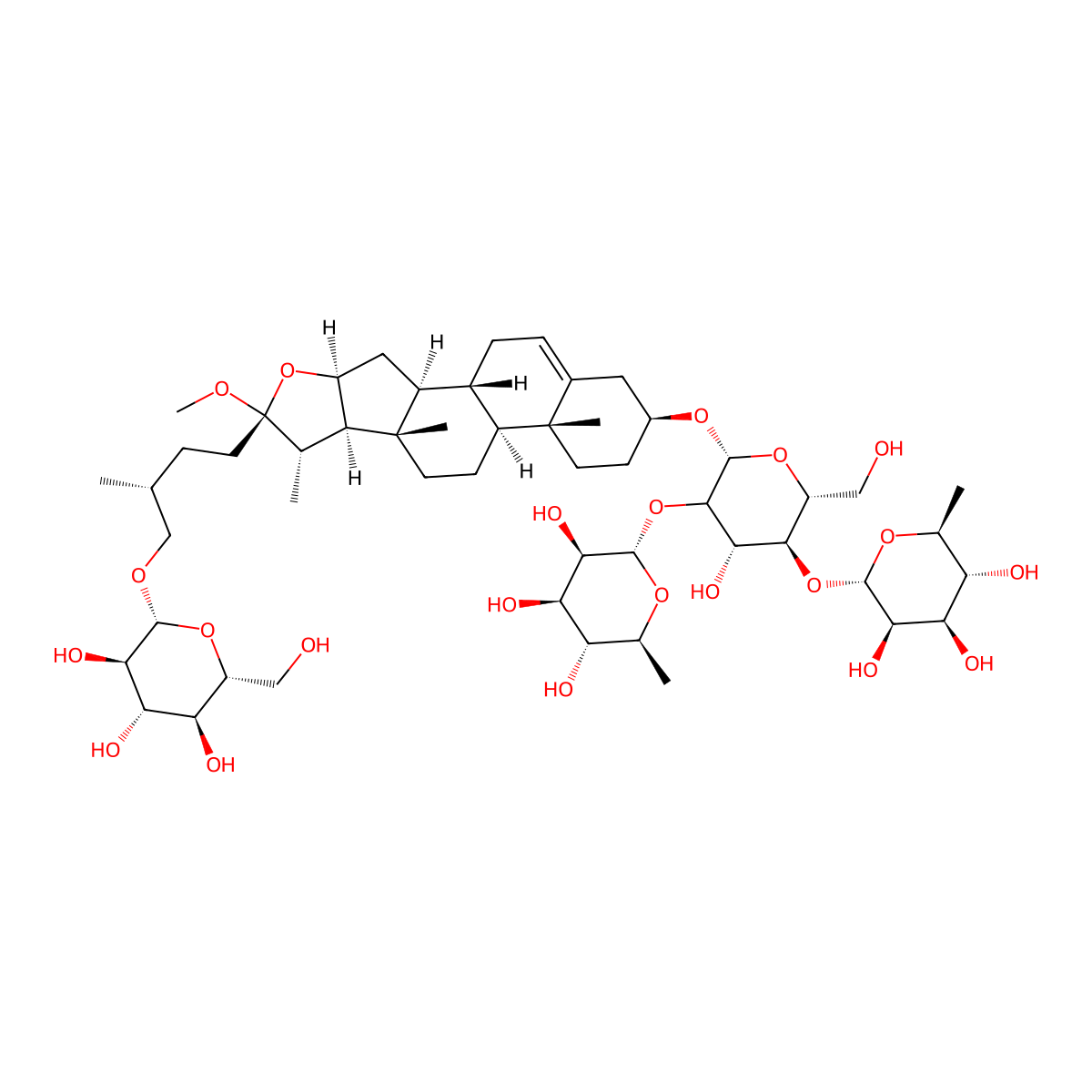 (2S,3R,4R,5R,6S)-2-[(2R,3S,4S,6R)-4-hydroxy-2-(hydroxymethyl)-6-[[(1S,2S,4S,6R,7S,8R,9S,12S,13R,16S)-6-methoxy-7,9,13-trimethyl-6-[(3R)-3-methyl-4-[(2R,3R,4S,5S,6R)-3,4,5-trihydroxy-6-(hydroxymethyl)oxan-2-yl]oxybutyl]-5-oxapentacyclo[10.8.0.02,9.04,8.013,18]icos-18-en-16-yl]oxy]-5-[(2S,3R,4R,5R,6S)-3,4,5-trihydroxy-6-methyloxan-2-yl]oxyoxan-3-yl]oxy-6-methyloxane-3,4,5-triol molecular structure, CAS 54522-52-0