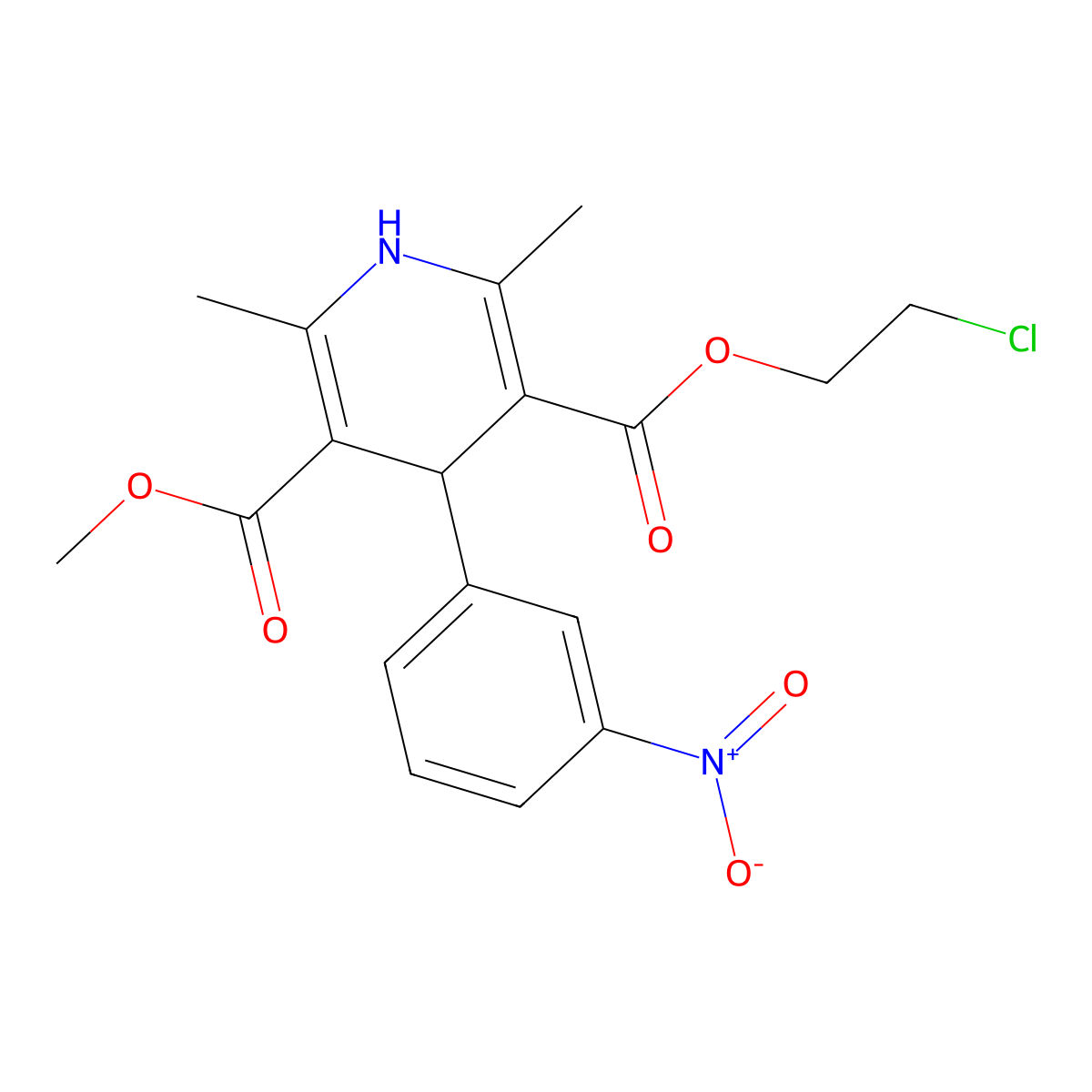2-Chloroethyl methyl 1,4-dihydro-2,6-dimethyl-4-(3-nitrophenyl)pyridine-3,5-dicarboxylate molecular structure, CAS 54527-89-8