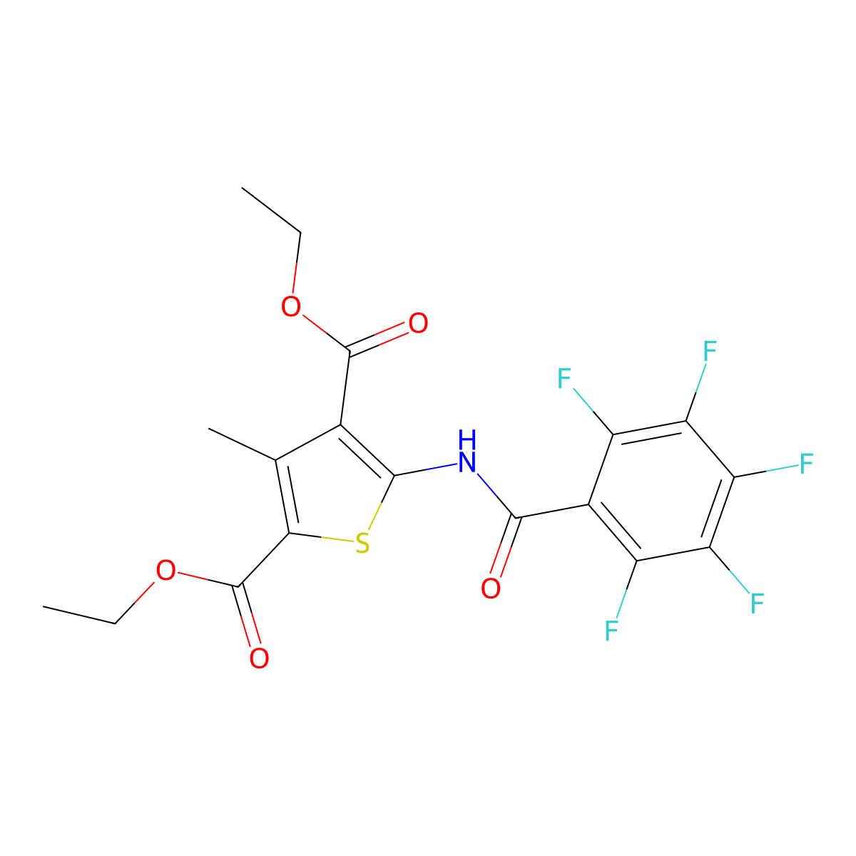 Diethyl 3-methyl-5-(perfluorobenzamido)thiophene-2,4-dicarboxylate molecular structure, CAS 545339-40-0