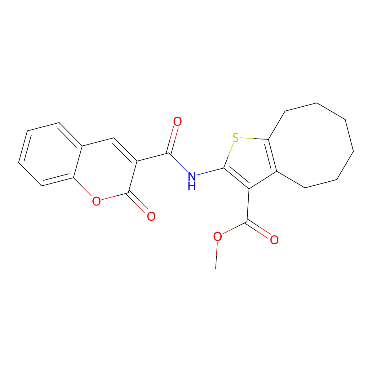 methyl 2-{[(2-oxo-2H-chromen-3-yl)carbonyl]amino}-4,5,6,7,8,9-hexahydrocycloocta[b]thiophene-3-carboxylate molecular structure, CAS 545339-69-3