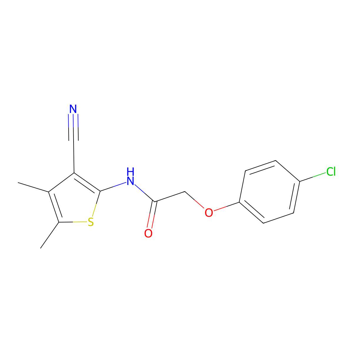 2-(4-chlorophenoxy)-N-(3-cyano-4,5-dimethylthiophen-2-yl)acetamide molecular structure, CAS 545339-74-0