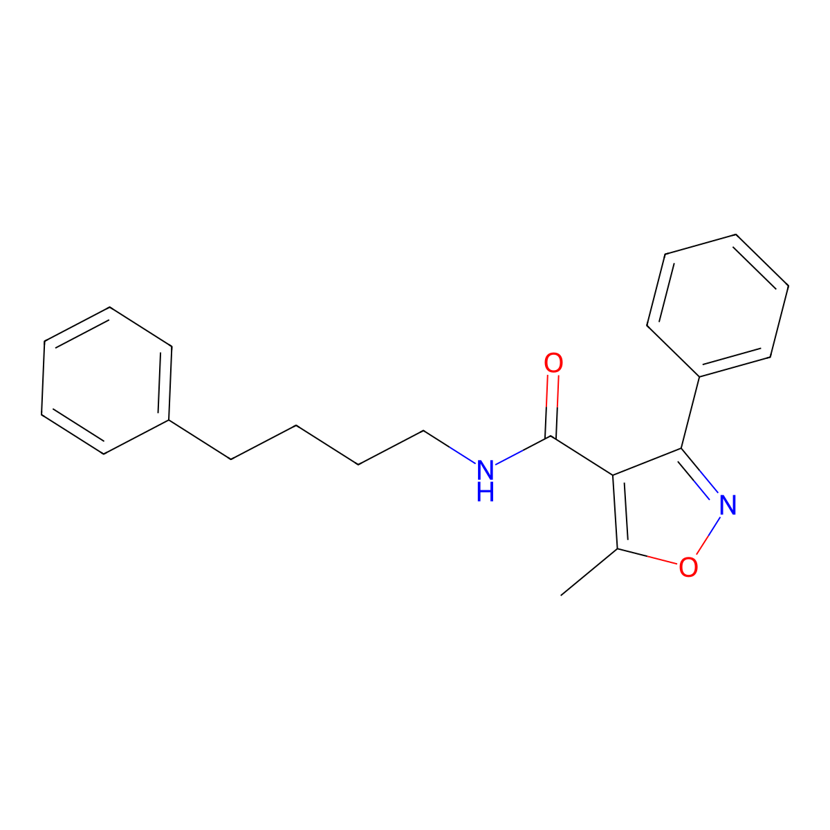 5-methyl-3-phenyl-N-(4-phenylbutyl)-1,2-oxazole-4-carboxamide molecular structure, CAS 545340-75-8