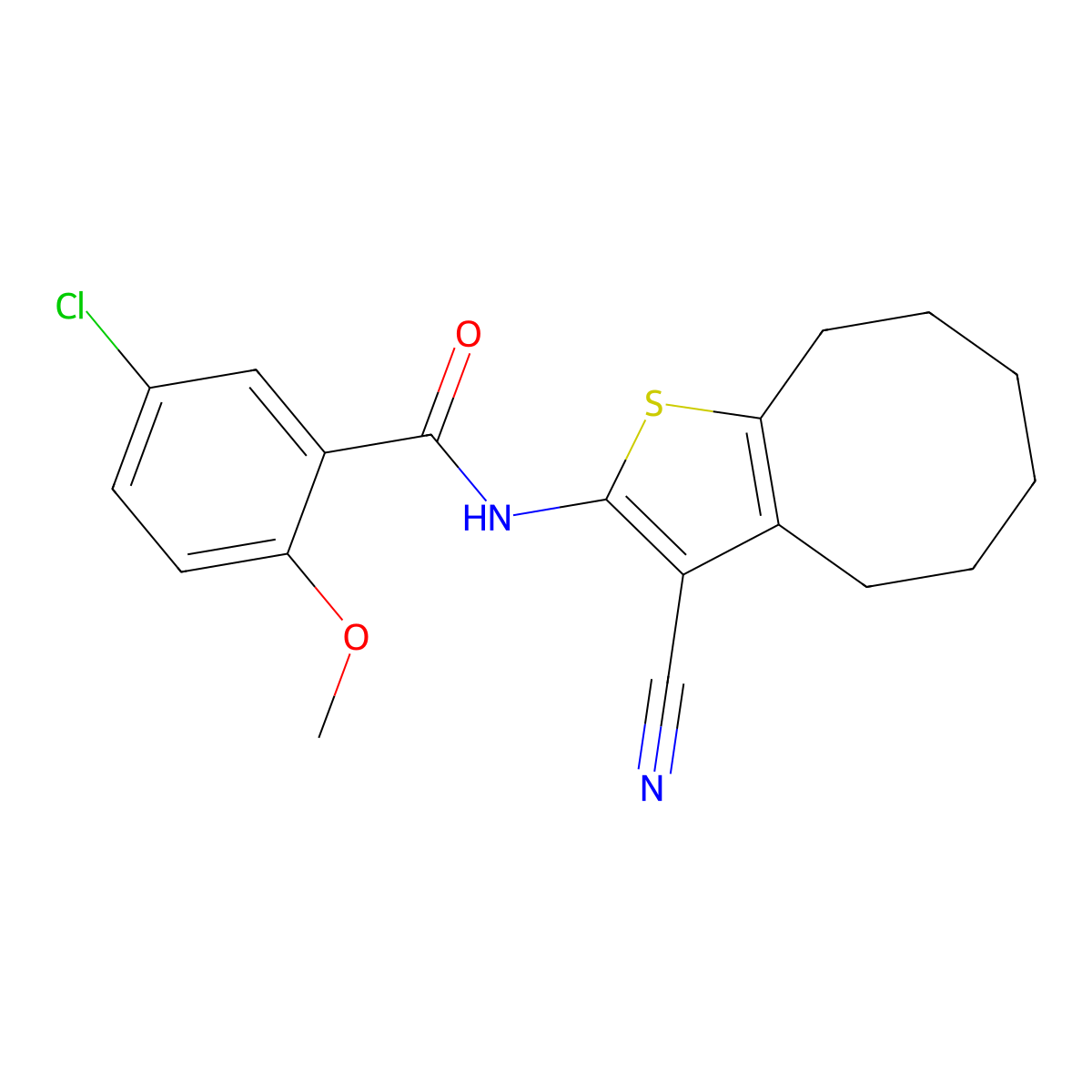 5-chloro-N-(3-cyano-4,5,6,7,8,9-hexahydrocycloocta[b]thiophen-2-yl)-2-methoxybenzamide molecular structure, CAS 545342-31-2