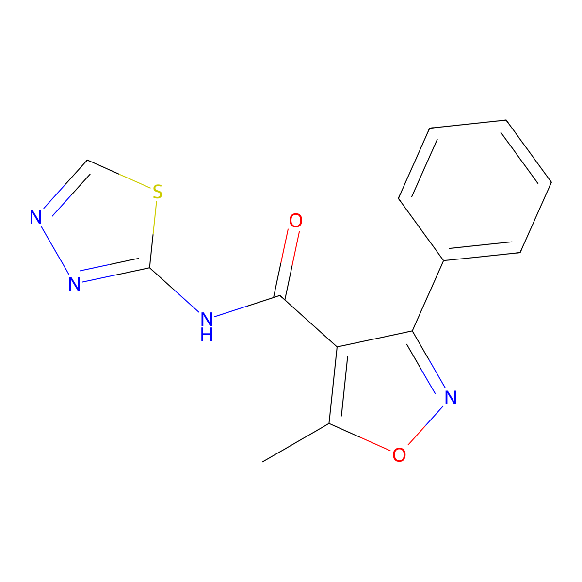 5-methyl-3-phenyl-N-(1,3,4-thiadiazol-2-yl)-1,2-oxazole-4-carboxamide molecular structure, CAS 545343-02-0