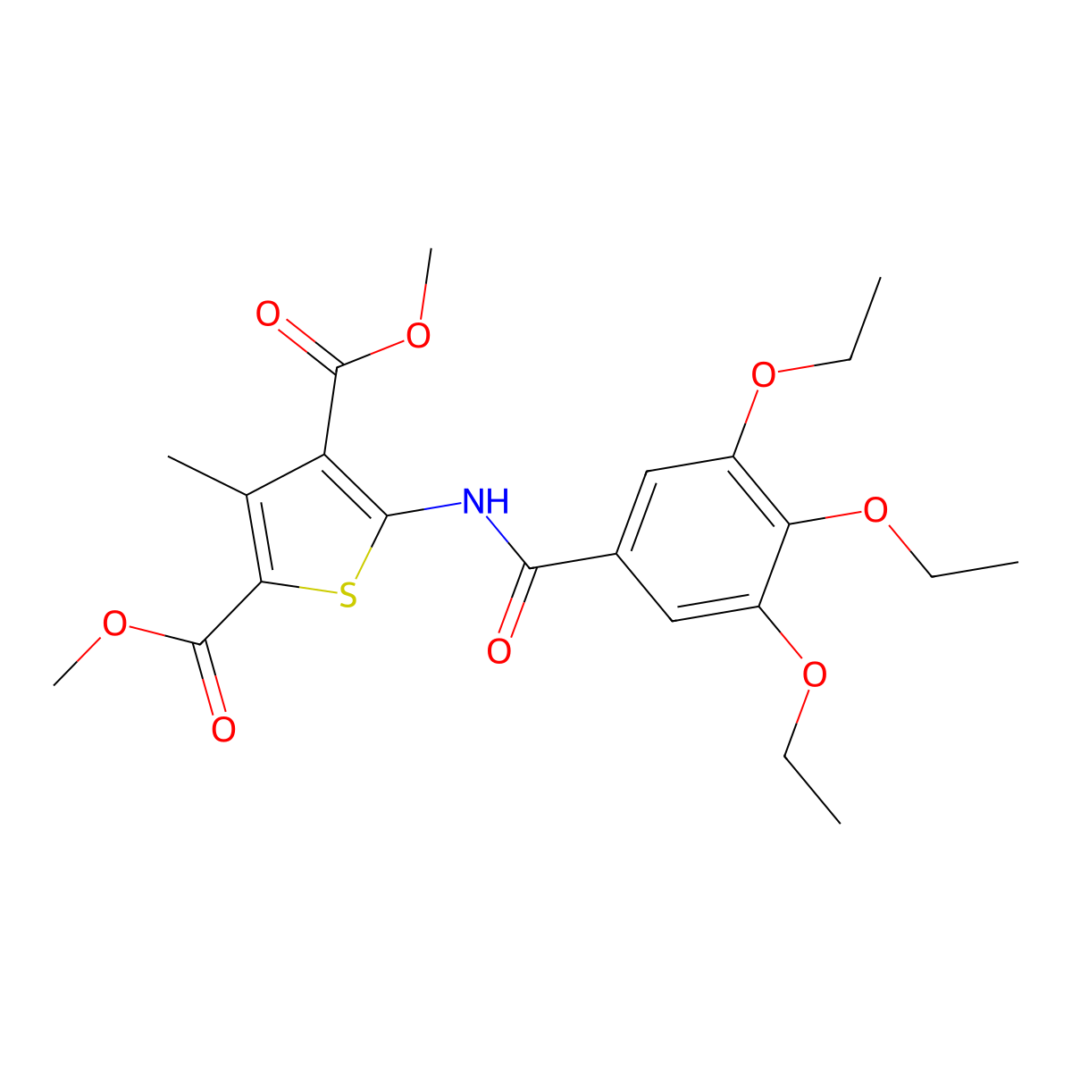Dimethyl 3-methyl-5-[(3,4,5-triethoxybenzoyl)amino]thiophene-2,4-dicarboxylate molecular structure, CAS 545343-53-1
