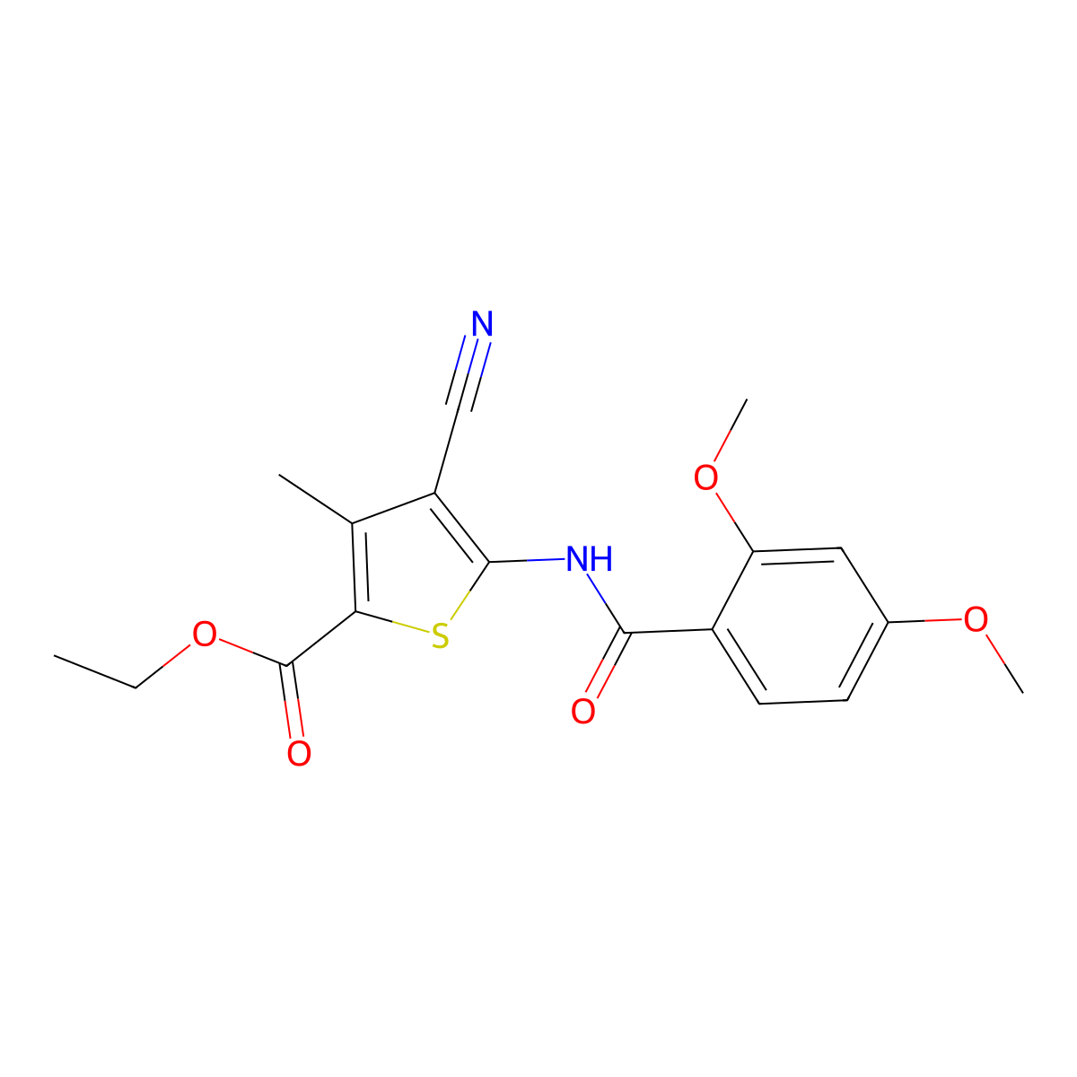 Ethyl 4-cyano-5-(2,4-dimethoxybenzamido)-3-methylthiophene-2-carboxylate molecular structure, CAS 545344-28-3