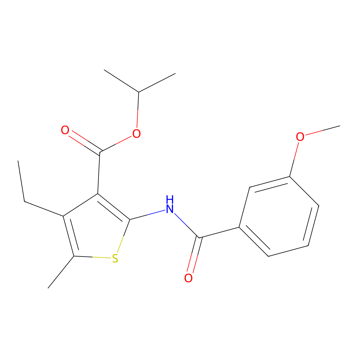 Isopropyl 4-ethyl-2-[(3-methoxybenzoyl)amino]-5-methyl-3-thiophenecarboxylate molecular structure, CAS 545347-66-8