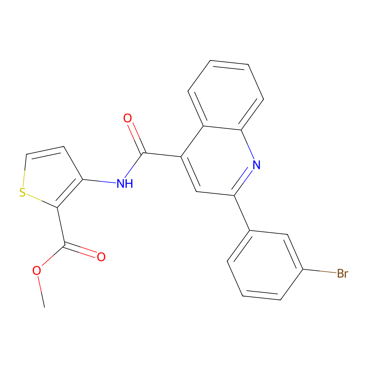 Methyl 3-[[2-(3-bromophenyl)quinoline-4-carbonyl]amino]thiophene-2-carboxylate molecular structure, CAS 545348-89-8