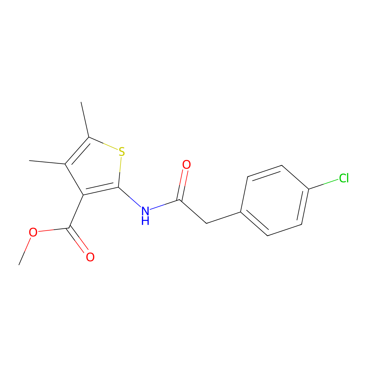 Methyl 2-{[(4-chlorophenyl)acetyl]amino}-4,5-dimethyl-3-thiophenecarboxylate molecular structure, CAS 545349-73-3