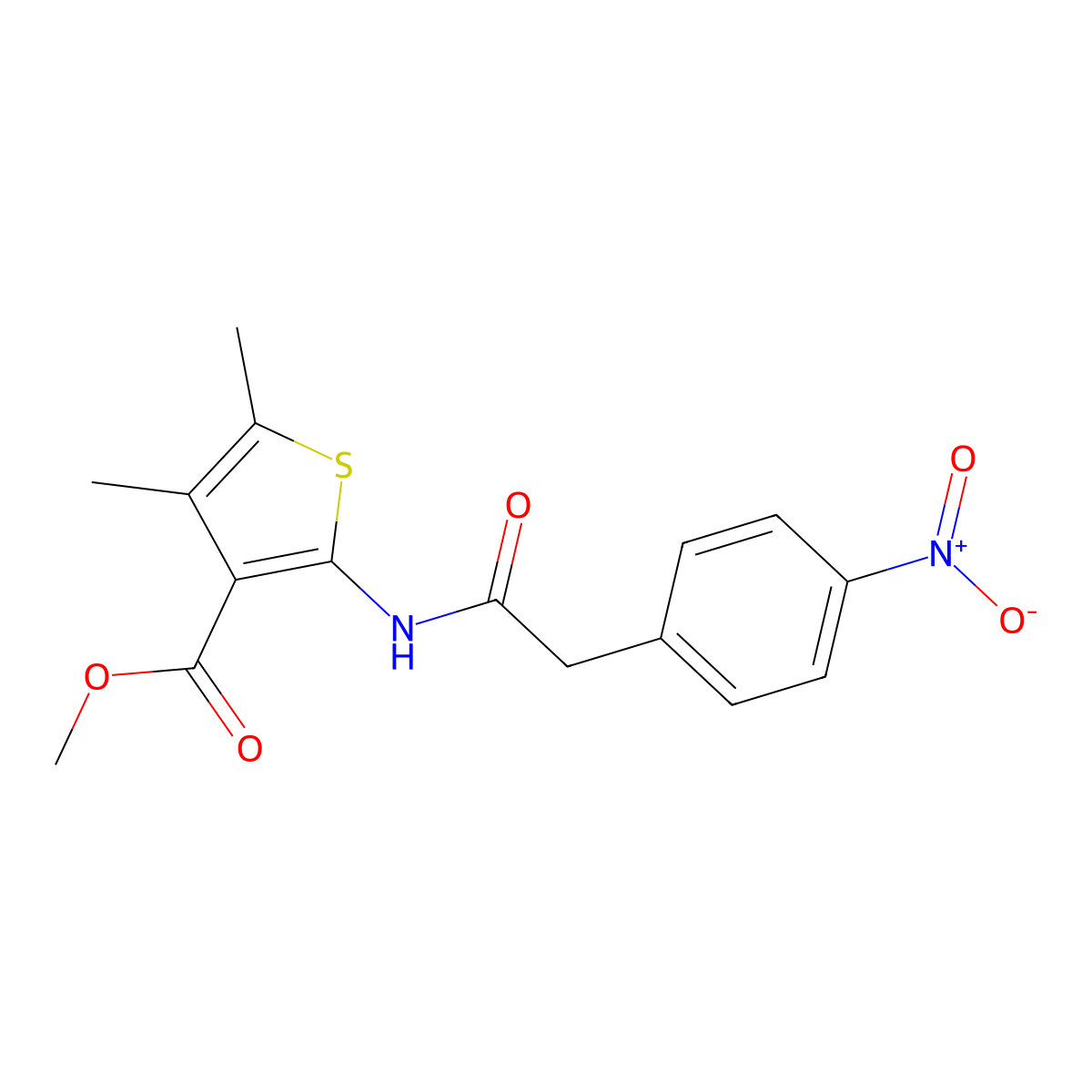 Methyl 2-[({4-nitrophenyl}acetyl)amino]-4,5-dimethyl-3-thiophenecarboxylate molecular structure, CAS 545350-33-2