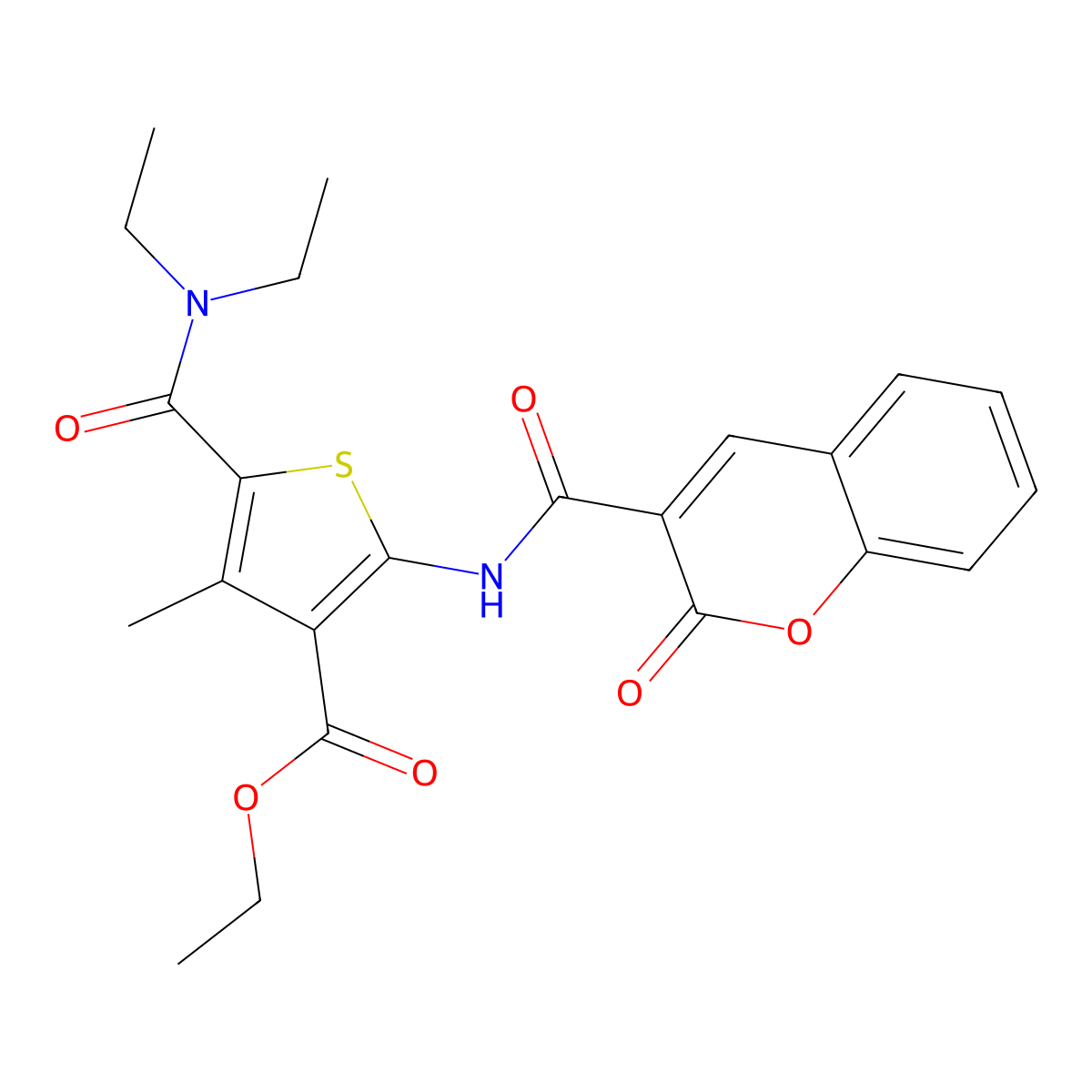 Ethyl 5-(diethylcarbamoyl)-4-methyl-2-[(2-oxochromene-3-carbonyl)amino]thiophene-3-carboxylate molecular structure, CAS 545352-75-8